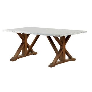 Iron Table Top Nailhead Trimmed X Crossed Base Dining Table   Natural