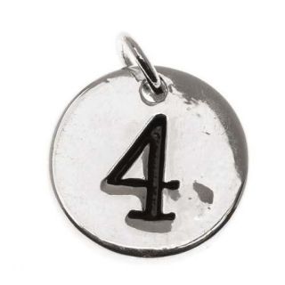 Lead Free Pewter, Round Number Charm '4' 13mm, 1 Piece, Silver Plated