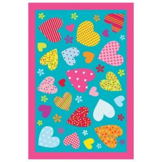 LA Rug Fun Time Hearts Turquoise 39 in. x 58 in. Area Rug FT 128 3958