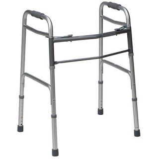 DMI Bariatric Two Button Release Aluminum Folding Walker with Rubber Tips, Silver