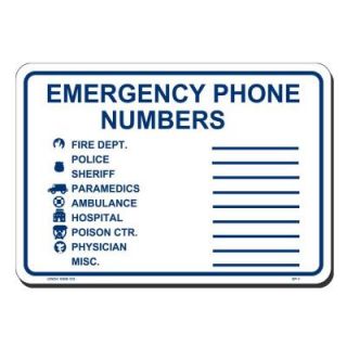 Lynch Sign 10 in. x 7 in. Blue on White Plastic Emergency Phone Numbers Sign EP  1