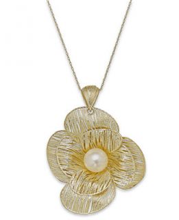 Cultured Freshwater Pearl Flower Pendant Necklace in 18k Gold over