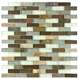 SomerTile Reflections Subway Tundra Glass/Stone Mosaic Tile (Pack of