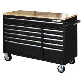 Husky 52 in. 11 Drawer Mobile Workbench with Solid Wood Top, 22 in. Extra Deep HOTC5211B1QBD