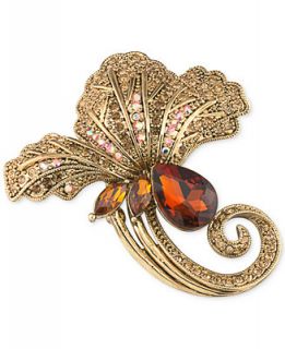 Carolee Gold Tone Stone and Crystal Flower Pin   Jewelry & Watches