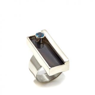 Jay King Black Obsidian and Blue Topaz Sterling Silver Ring   7874097