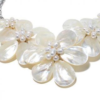 Stately Steel Mother of Pearl and Cultured Freshwater Pearl "Flower" 18" Neckla   7419110