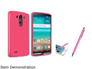 Insten Pink Jelly TPU Rubber Case with Pink Stylus For LG G3 D855 1930451