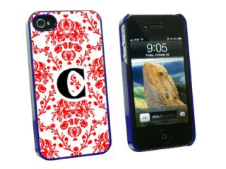 Letter C Initial Damask Elegant Red Black White   Snap On Hard Protective Case for Apple iPhone 4 4S   Blue