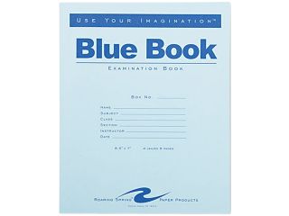 Roaring Spring 77510 Exam Blue Book, Wide Rule, 8 1/2 x 7, White, 4 Sheets/Pad