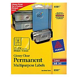 Avery Permanent Glossy Clear InkjetLaser Multipurpose Labels 2 x 2 58  Pack Of 375