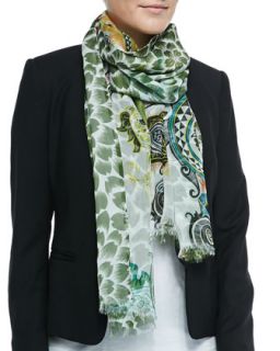 Etro Double Sided Floral/Paisley Scarf, White