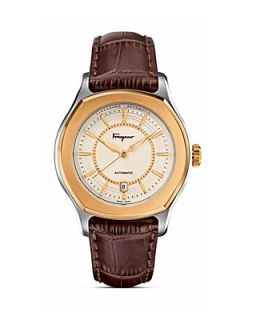 Salvatore Ferragamo Lungarno Brown Leather Automatic Watch, 44mm