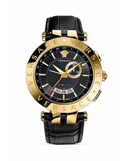 Versace V Race Round Yellow Gold PVD Watch with Black Dial, 46mm