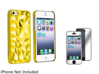 Insten Clear Yellow Diamond Cut Clip on Case + Mirror Screen Protector Compatible With Apple iPhone 5 / 5s 831795