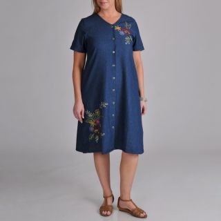 La Cera Womens Plus Denim Embroidered Dress   14531374  