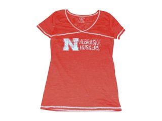 Nebraska Cornhuskers Blue 84 Womens Translucent Red V Neck T Shirt (XL)