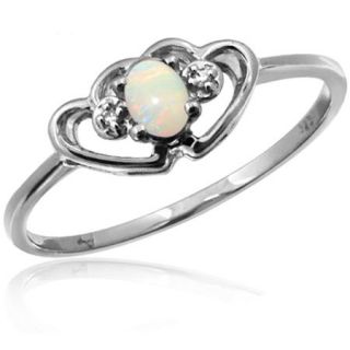 JewelersClub 0.10 Carat T.G.W. Opal Gemstone and White Diamond Accent Ring