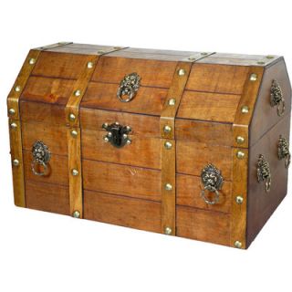 Quickway Imports Large Wooden Pirate Trunk with Lion Rings