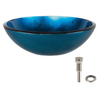 Kraus Irruption Blue Tempered Glass Drop In Round Bathroom Sink (Drain Included)