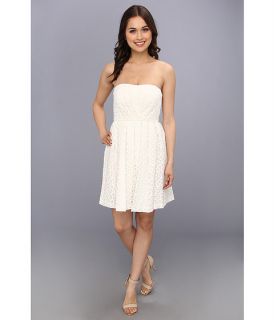 Donna Morgan Strapless Lace With Pleated Skirt Dress Ivory
