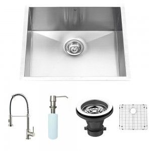 VIGO Industries VG15075 Kitchen Sink Set, Undermount Sink, Faucet, Grid, Strainer & Dispenser   Stainless Steel