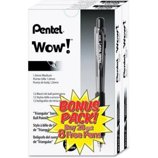 Pentel WOW Retractable Ballpoint Pen, Black, 36pk