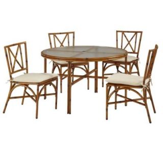 Home Styles Bimini Jim Natural Bamboo 5 Piece Patio Dining Set with Cream Cushions 5565 308   Mobile