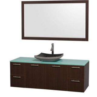 Wyndham Collection Amare 60 in. Vanity in Espresso with Glass Vanity Top in Aqua and Black Granite Sink WCR410060ESGRGS1SN