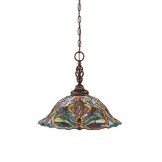 Brooster 18 in W Dark Granite Pendant Light with Tiffany Style Shade