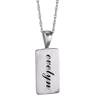 Personalized Sterling Silver Brushed Finish Rectangular Pendant, 20"