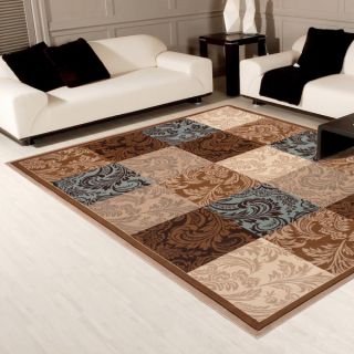 Damask Boxes Blue/ Brown Area Rug (53 x 74)