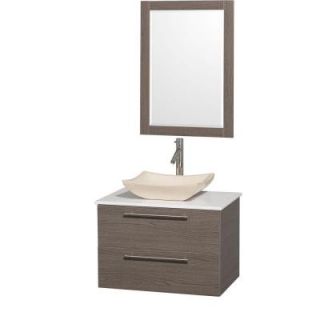 Wyndham Collection Amare 30 in. Vanity in Grey Oak with Man Made Stone Vanity Top in White and Ivory Marble Sink WCR410030GOWHGS2