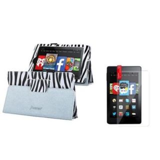 Insten Black Zebra Leather Flip Folio Case Stand Cover+Screen Protector For  Kindle Fire HD 6 6" 2014