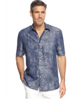 Tasso Elba Island Silk Linen Outlined Palm Print Shirt