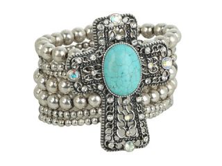 M&F Western Western Charm Cross W/Turquoise Stone And Crystals Bracelet Silver