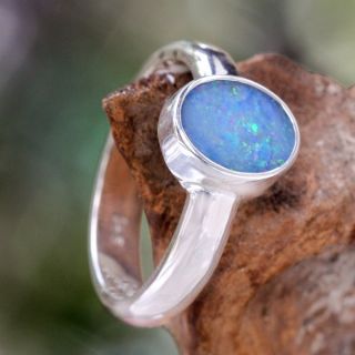 La Preciosa High polish Sterling Silver Blue Heart Opal Ring