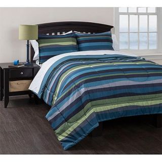 American Original Blue Pacific Stripe Reversible Complete Bedding Set Green Bed in a Bag