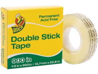 Duck Permanent Double Stick Tape, 1/2" x 900", 1" Core, Clear