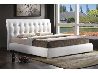Baxton Studio Jeslyn White Modern Bed with Tufted Headboard   Queen Size