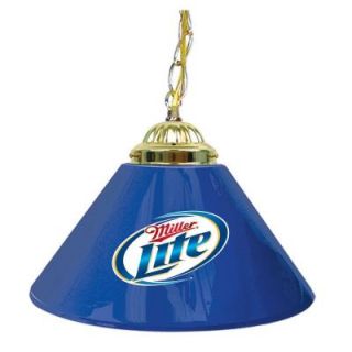 Trademark Global Miller Lite 14 in. Single Shade Blue and Brass Hanging Lamp ML1200
