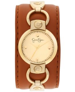 Jessica Simpson Womens Brown Leather Cuff Strap Watch 30mm JS027D