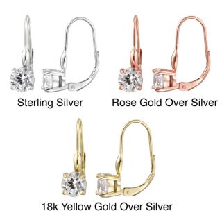Icz Stonez Gold over Silver/ Sterling Silver CZ Leverback Earrings