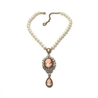 AMEDEO 3 Cameo Crystal and Simulated Pearl Bronzetone 16" Drop Necklace   7866170