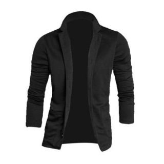Men Trendy Stretchy Solid Color Simple Design Slim Blazer Black M