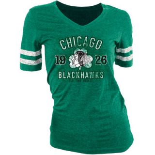 Old Time Hockey Chicago Blackhawks Ladies St. Patrick’s Day Slaney V Neck T Shirt   Green