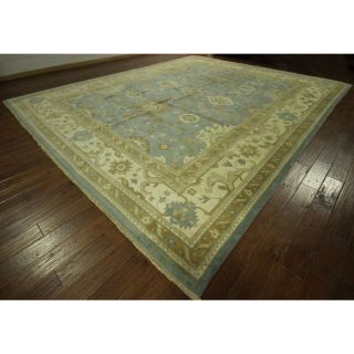 Hand knotted Wool Blue Oushak Geo floral Oriental Area Rug (12 x 18