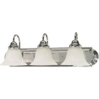 Glomar 3 Light Polished Chrome Vanity Light with Alabaster Glass Bell Shades HD 317