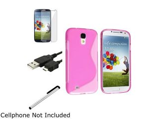 Insten 4 Accessory Pink S Case + Clear Screen Film + USB Cable + Silver Pen Compatible with Samsung Galaxy S4 i9500