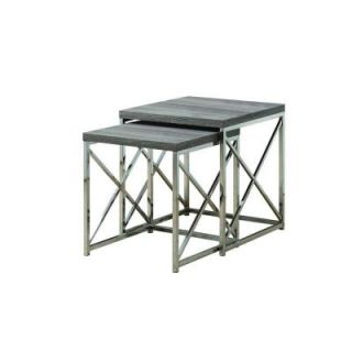 Monarch Specialties Reclaimed Look/Chrome Nesting Tables in Dark Taupe (2 Piece) I 3255